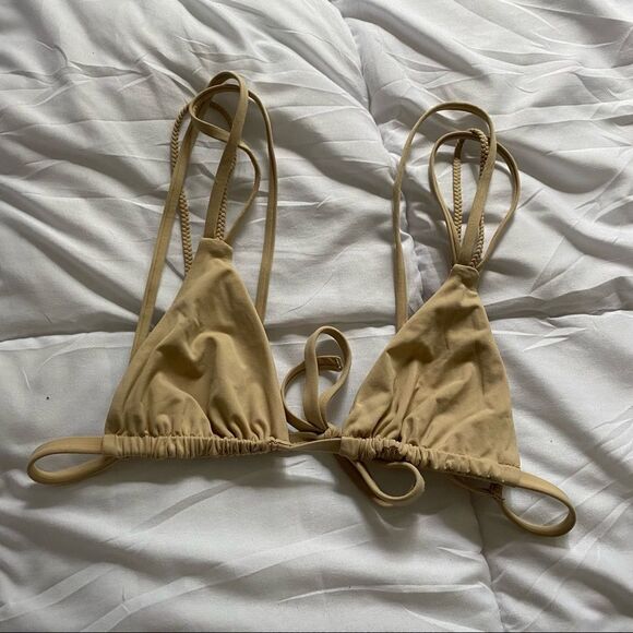 Frankie’s Bikinis Earth/Tan Mistos Stringy Triangle Triple Strap Bikini Top - Picture 4 of 7